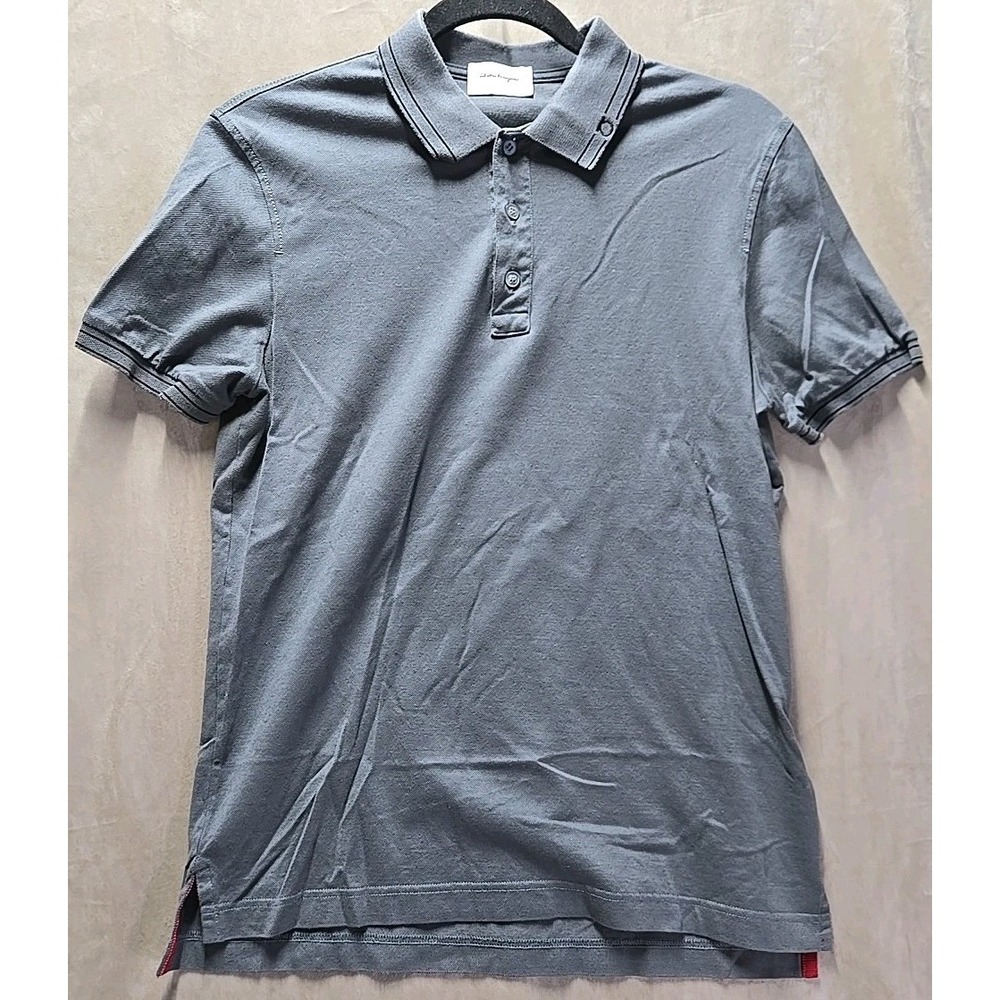 NWOT Salvatore Ferragamo Mens Gray Polo Gancini Neck Logo Sz Small shirt